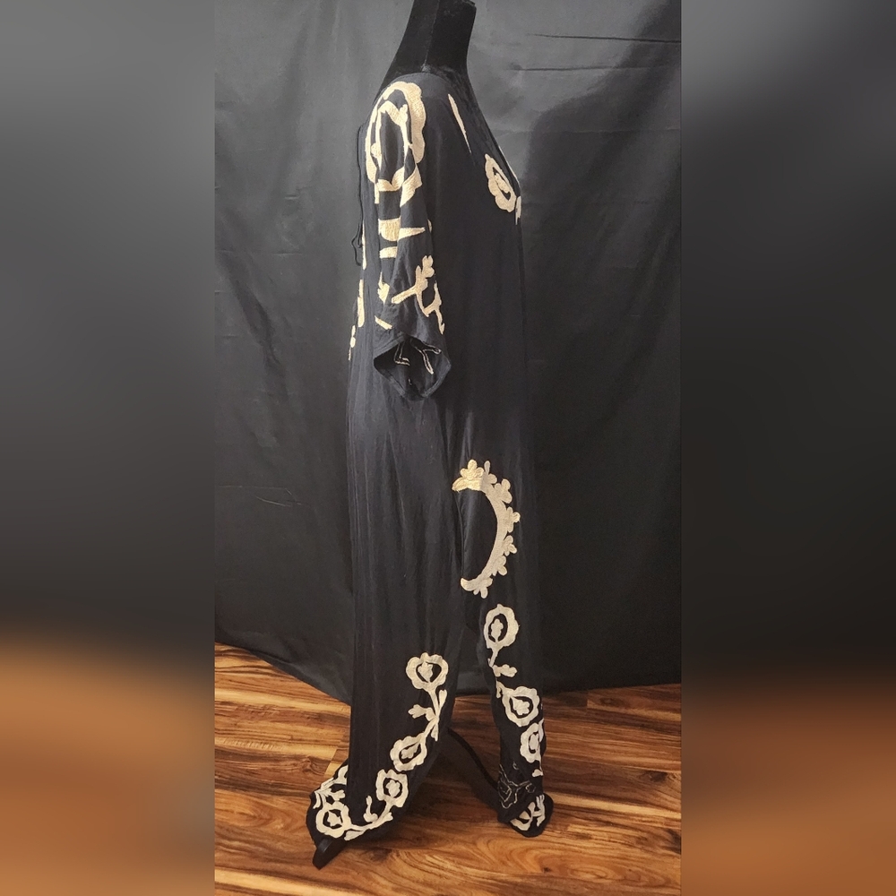 RARE Free People Black Maxi Dress with Cream Floral Embroidery - Picture 5 of 14